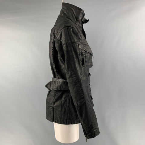 RALPH LAUREN Talla 4 Chaqueta negra de algodón y elastano con cremallera y broches