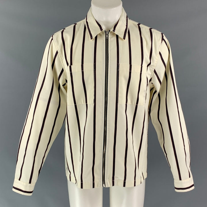 STUSSY Chest Size M White and Charcoal Stripe Polyester &  Cotton Zip Jacket