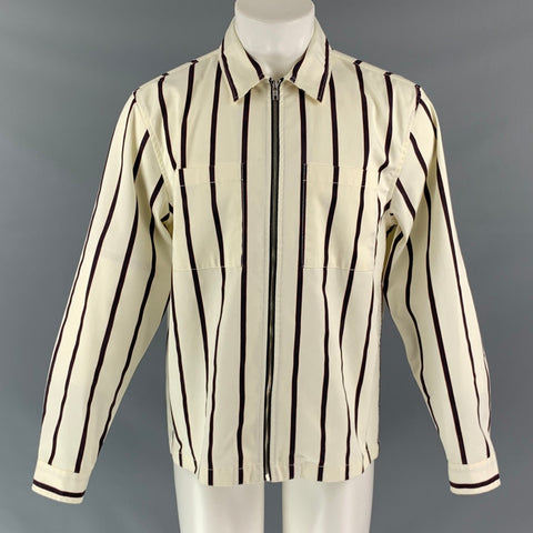 STUSSY Chest Size M White and Charcoal Stripe Polyester &  Cotton Zip Jacket