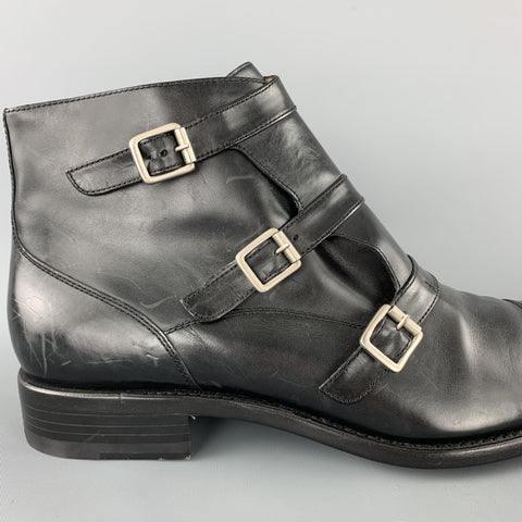JEAN-BAPTISTE RAUTUREAU  Size 11 Black Leather Belt Straps Ankle Boots