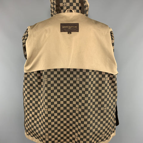 LOUIS VUITTON  Size 46 Khaki Coated Cotton Hooded Damier Lined Parka Coat