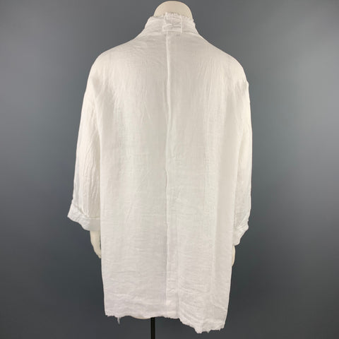 GIGI Size L White Linen Asymmetrical Open Front Coat
