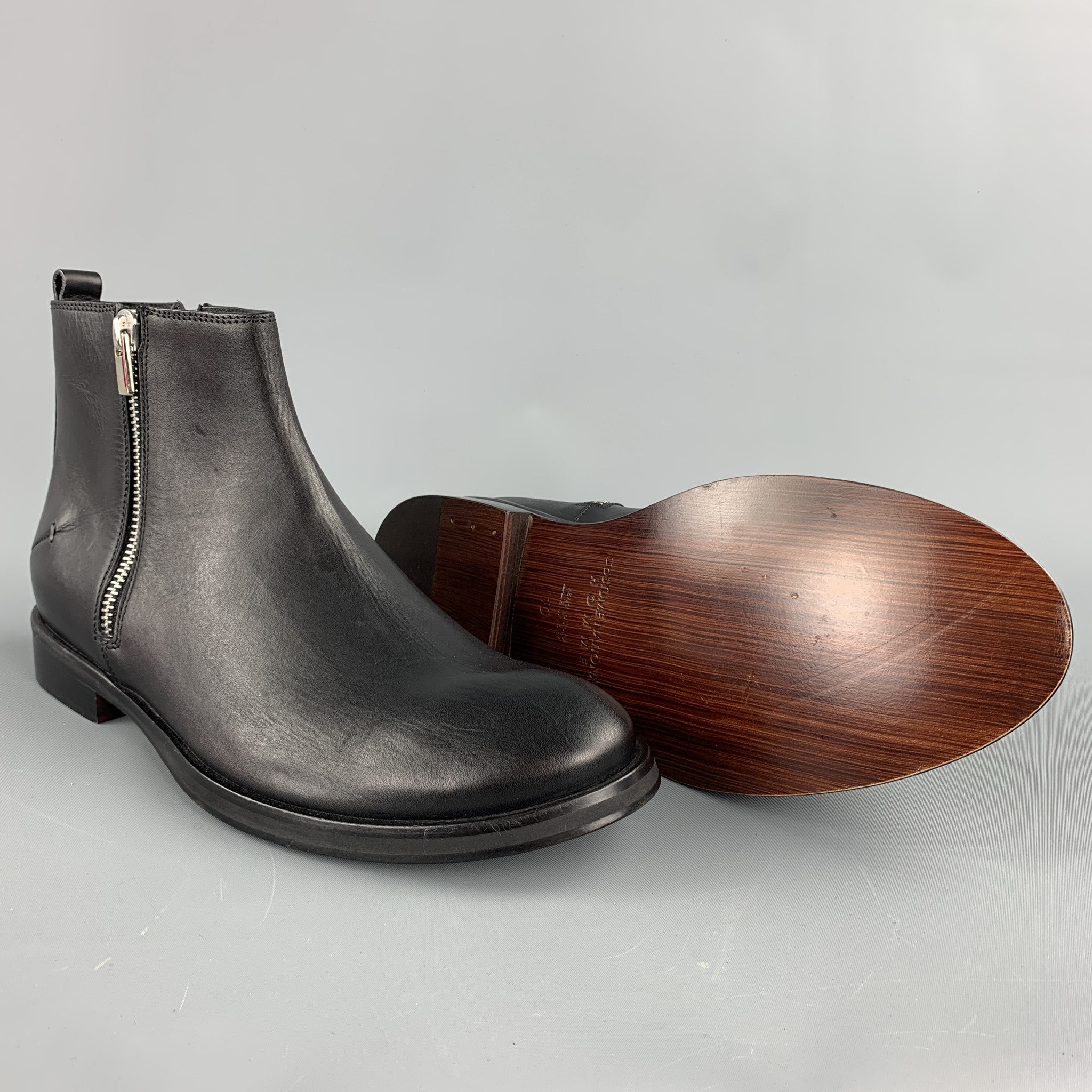 CoSTUME NATIONAL Size 11 Black Leather Side Zippers Boots – Sui