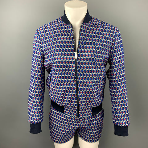 PAUL SMITH Taille M Veste zippée en mélange de polyester géométrique bleu et gris