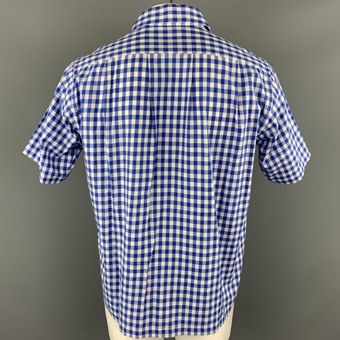 CHIMALA Size M Blue & White Plaid Cotton Button Up Short Sleeve Shirt