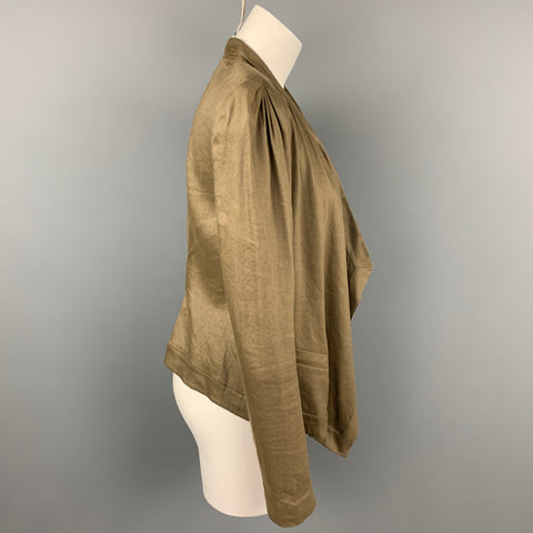 DIANE VON FURSTENBERG Size 8 Olive Linen Blend Open Front Jacket