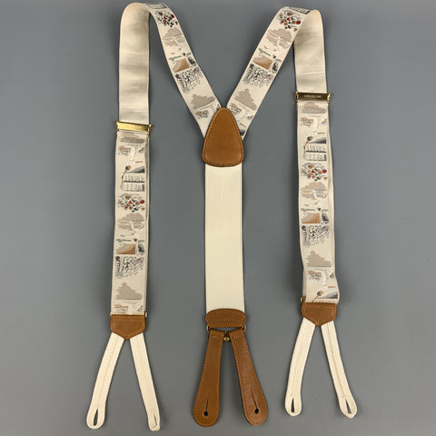 Tirantes con ribete de cuero de seda beige con estampado de tenis TRAFALGAR