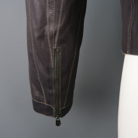 ARMANI COLLEZIONI 40 Purple Stitched Leather Biker Jacket