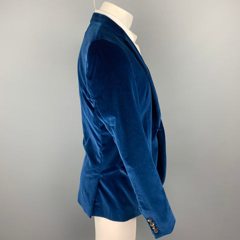 CALVIN KLEIN COLLECTION Size 40 Royal Blue Velvet Notch Lapel Sport Coat