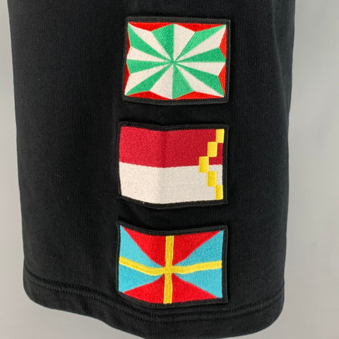 MARCELO BURLON Size S Black Multi-Color Applique Cotton Drawstring Shorts