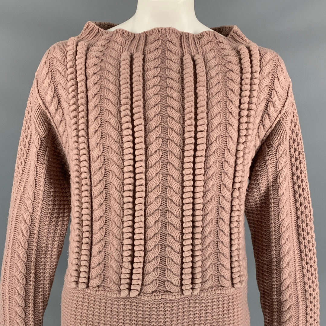 BURBERRY PRORSUM Resort 2013 Size XL Rose Cable Knit Wool Sweater