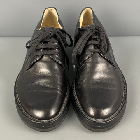 ANN DEMEULEMEESTER Size 7.5 Black Leather Platform Lace Up Shoes