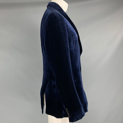 EMPORIO ARMANI Taille 40 Manteau de sport à revers en soie et rayonne en velours bleu marine