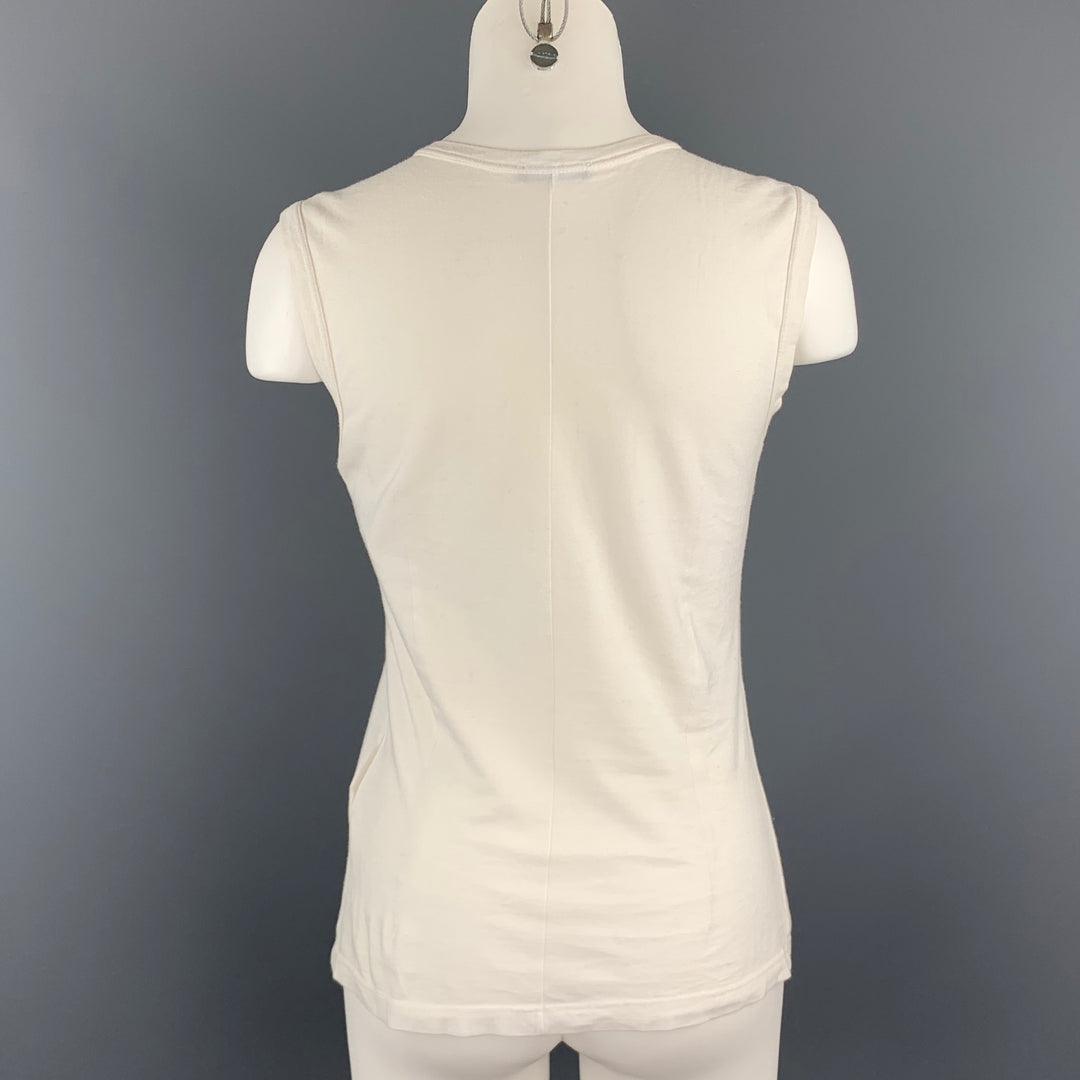ANN DEMEULEMEESTER Talla 6 Camiseta sin mangas de algodón con gráfico blanco