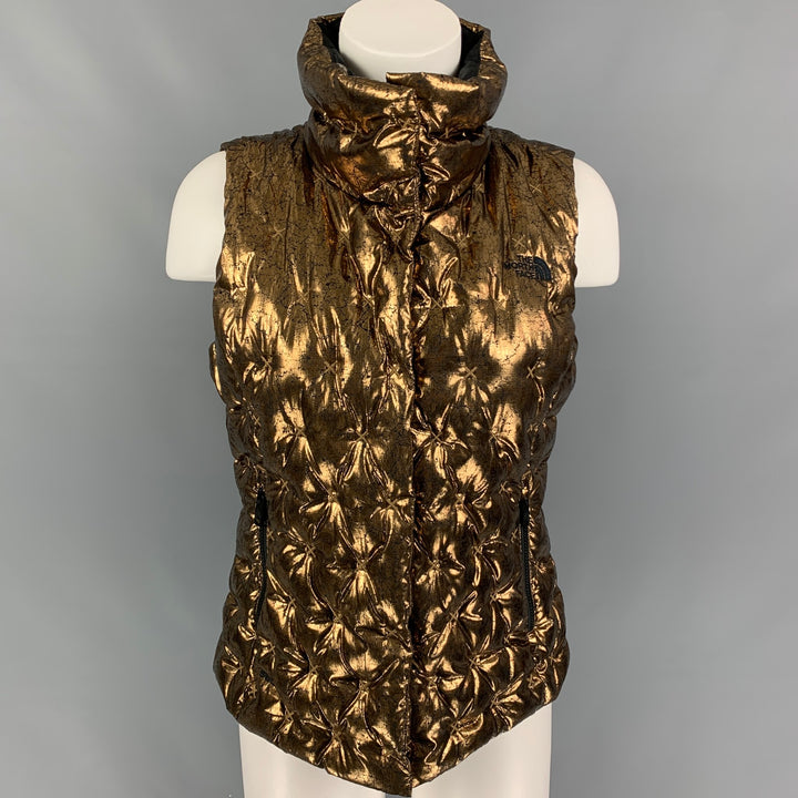 THE NORTH FACE Size S Gold Black Polyester Quilted Zip Up Vest