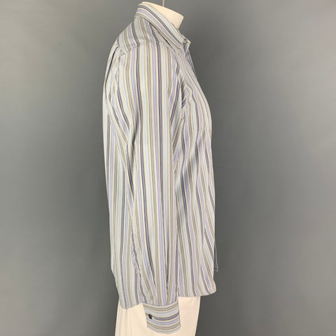 HERMES Size S Grey Blue Stripe Button Up Long Sleeve Shirt