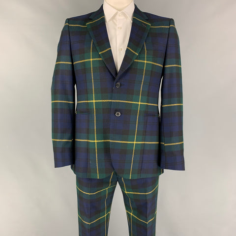 PAUL SMITH Size 42 Regular Navy Green Plaid Wool Notch Lapel Suit