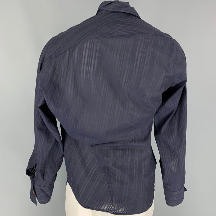 VIVIENNE WESTWOOD MAN Size L Navy & Blue Ruched Cotton Asymmetrical Long Sleeve Shirt