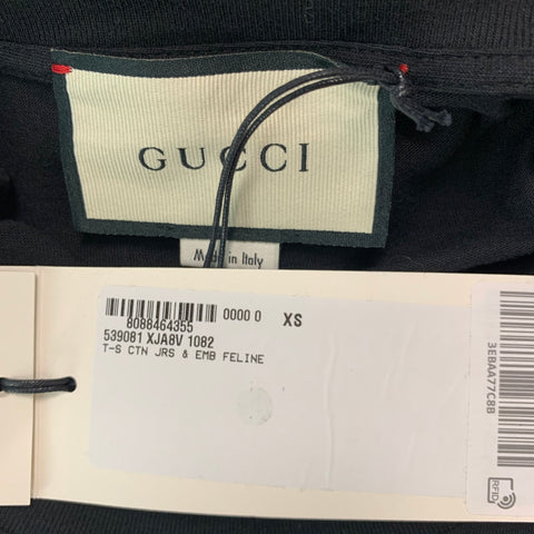 GUCCI Size XS Black Gold Embroidery Cotton Crew-Neck T-shirt