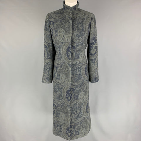RALPH LAUREN Black Label Size M Grey Blue Wool Paisley Hidden Buttons Coat