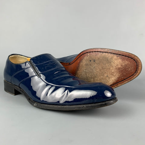 A.TESTONI Size 9 Navy Patent Leather Penny Loafers