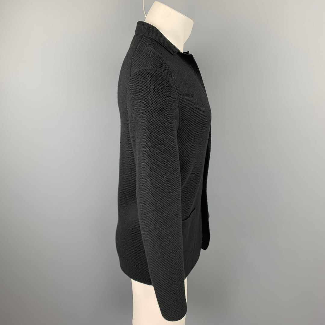 NEIMAN MARCUS Size M Black Knitted Cashmere Blend Notch Lapel Cardigan