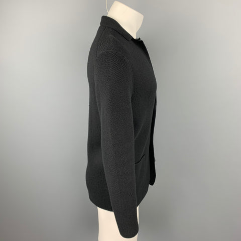 NEIMAN MARCUS Size M Black Knitted Cashmere Blend Notch Lapel Cardigan