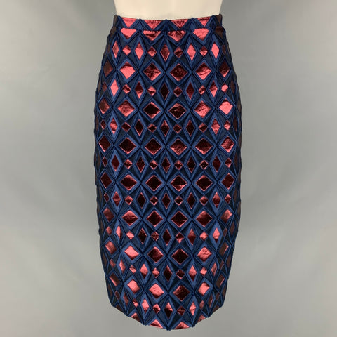 BURBERRY PRORSUM Size 2 Blue Metallic Polyester Silk Pencil Skirt
