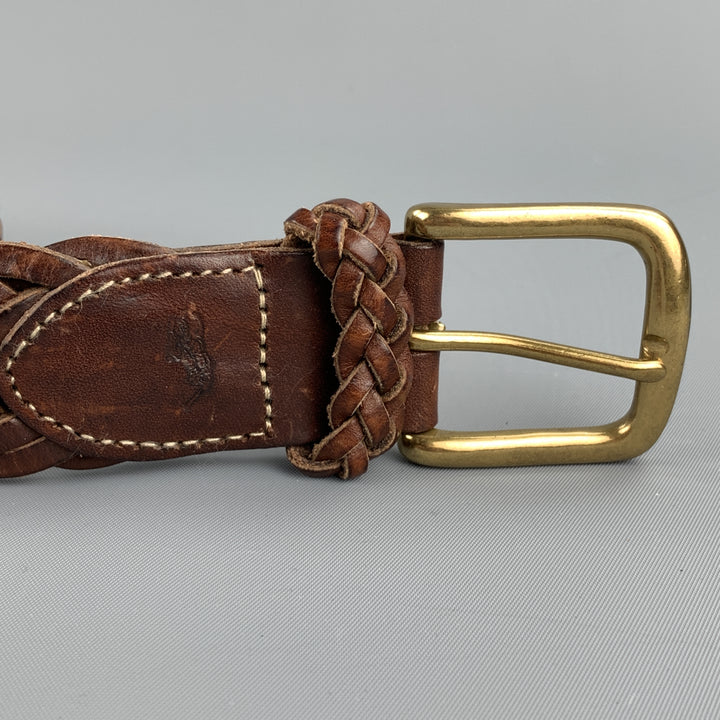 RALPH LAUREN Woven Size 38 Brown Leather Belt