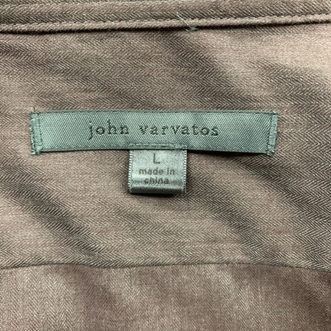 JOHN VARVATOS Size L Brown Solid Cotton Button Up Long Sleeve Shirt