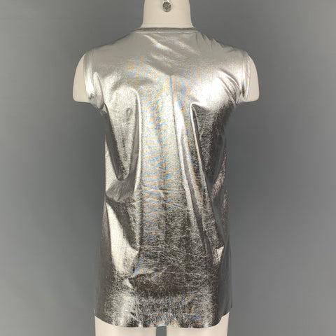 EMPORIO ARMANI Size 10 Silver Lyocell Blend Metallic Crew-Neck Casual Top