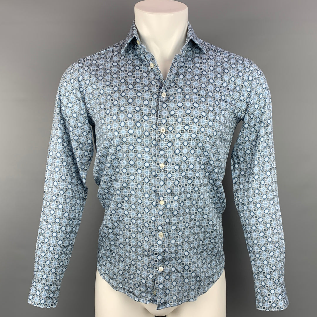 ETRO Size S Blue & Black Print Cotton Button Down Long Sleeve Shirt