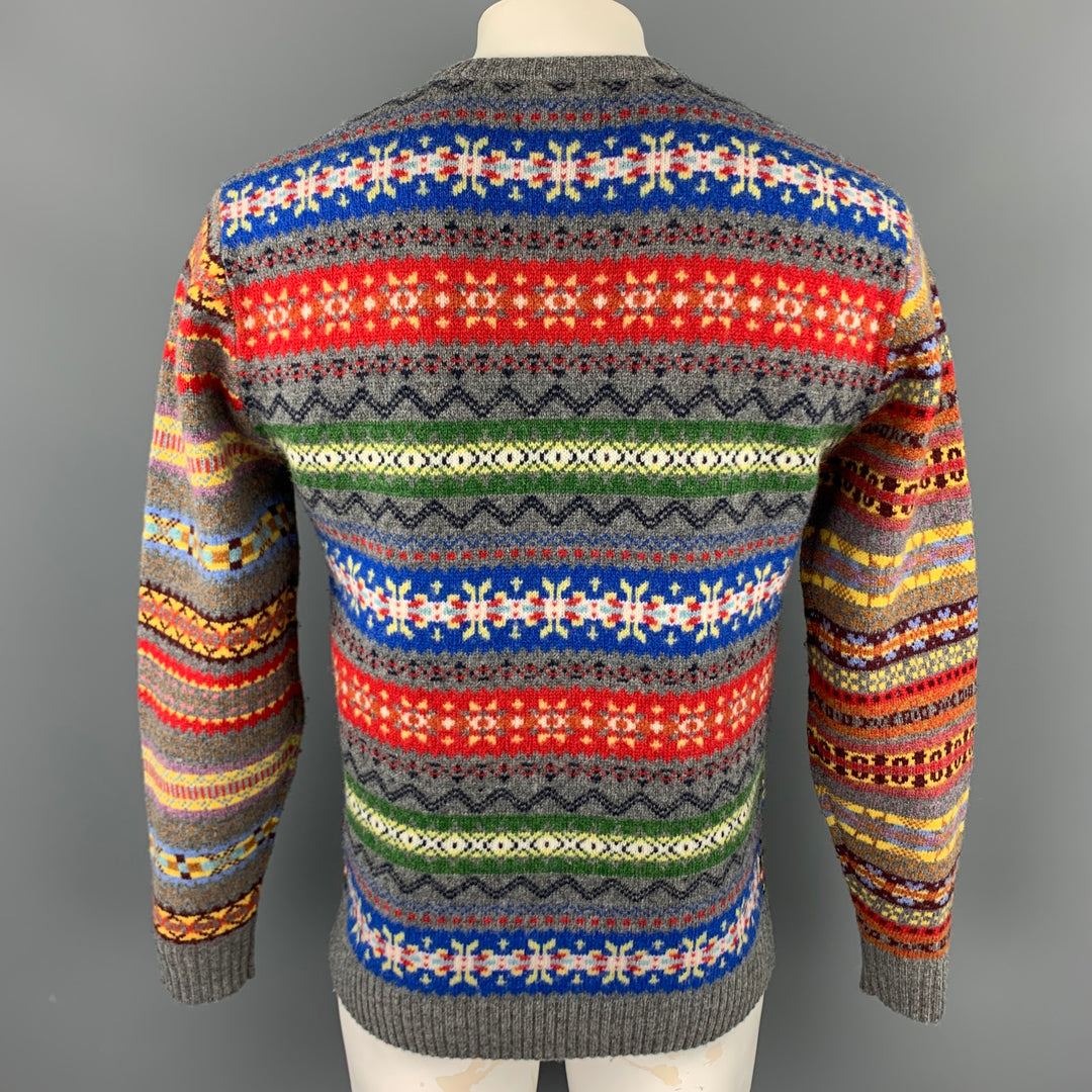 BEAMS PLUS Size L Multi-Color Fairisle Wool / Nylon Crew-Neck Sweater