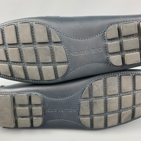 LOUIS VUITTON Size 10.5 Navy Leather Drivers Loafers