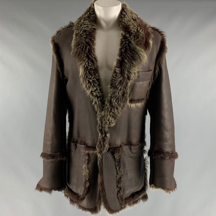 ROBERTO CAVALLI Size 40 Brown Green Solid Leather Coat