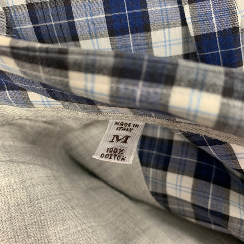 BRUNELLO CUCINELLI Size M Blue White Charcoal Checkered Slim Fit Shirt