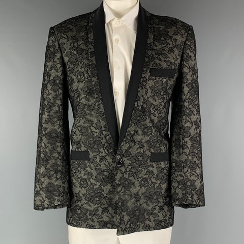 FABRICE Size 42 Black White Houndstooth Lace Shawl Collar Sport Coat