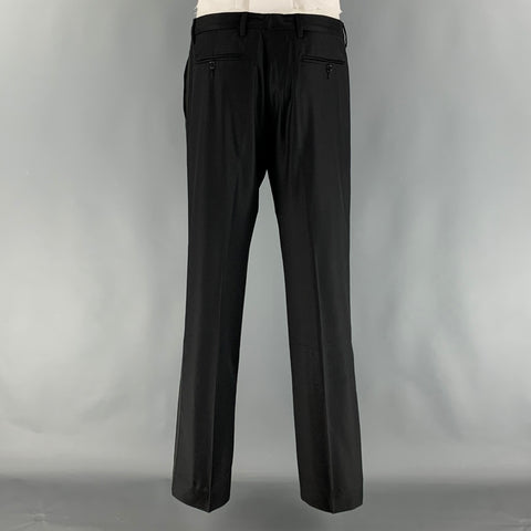 CALVIN KLEIN COLLECTION Size 38 Black Solid Wool Peak Lapel 32 32 Tuxedo