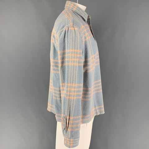 JOHN ELLIOTT Size L Powder Blue Brick Plaid Brushed Cotton Long Sleeve Shirt
