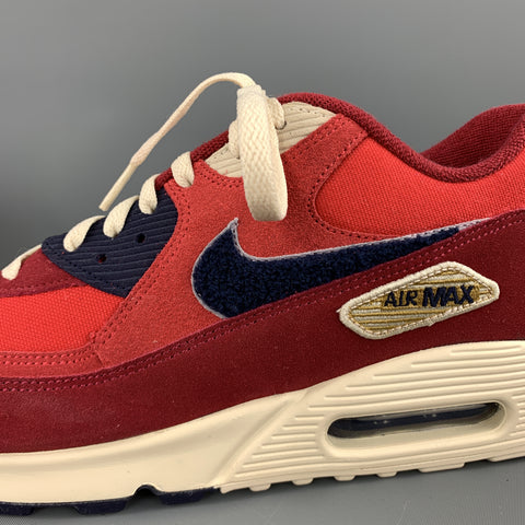 NIKE Size 11 Red & Navy Canvas Suede Trim Lace Up Sneakers