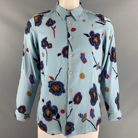 PS by PAUL SMITH Size L Light Blue Multicolour Floral Long Sleeve Shirt