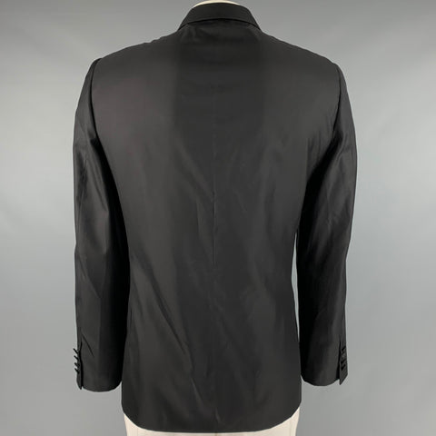 LANVIN Size 46 Black Wool Silk Tuxedo Sport Coat