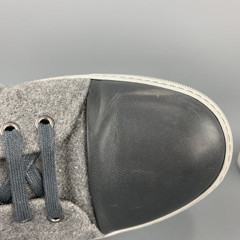 LANVIN Size 11  Gray Wool Lace Up Leather Cap Toe Sneakers
