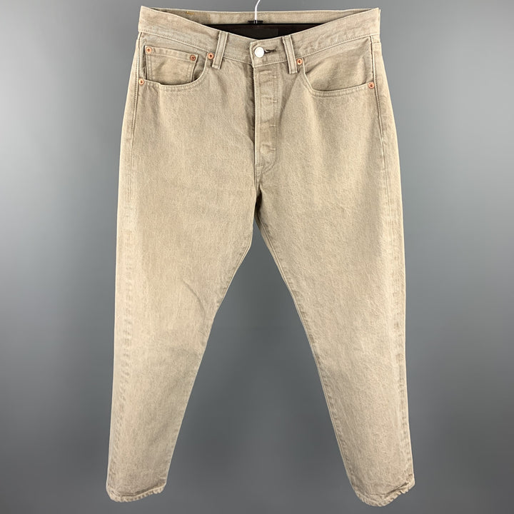 LEVI'S 501 Size 32 Khaki Wash Selvedge Denim Button Fly Jeans