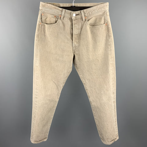 LEVI'S 501 Size 32 Khaki Wash Selvedge Denim Button Fly Jeans