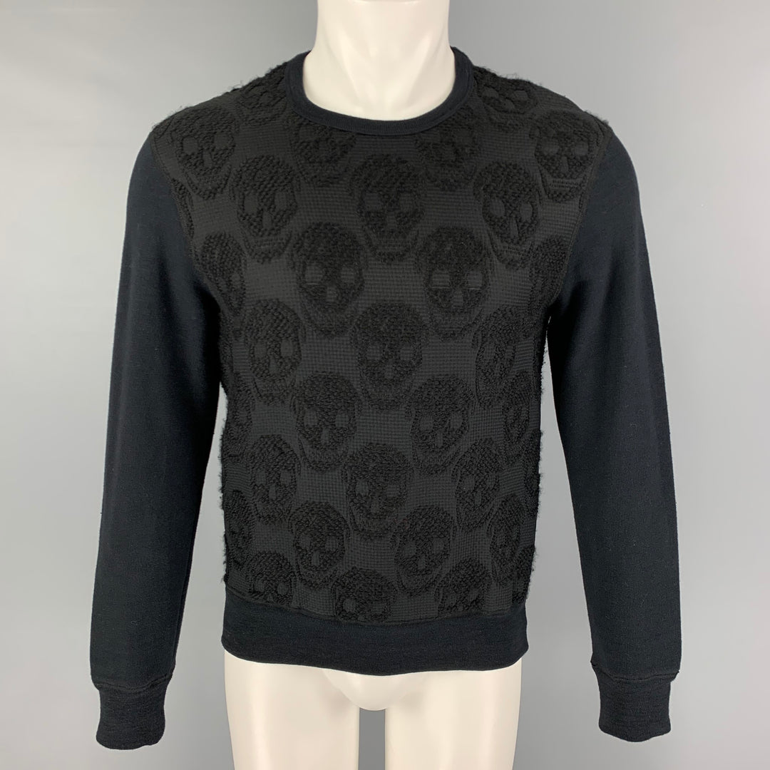 ALEXANDER MCQUEEN Size S Black Skulls Cotton Silk Crew-Neck Pullover