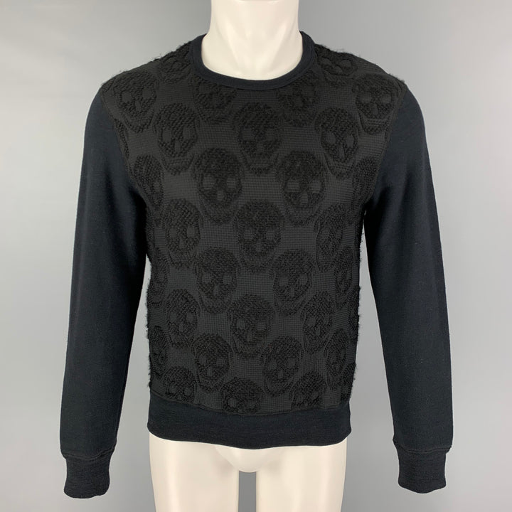 ALEXANDER MCQUEEN Size S Black Skulls Cotton Silk Crew-Neck Pullover
