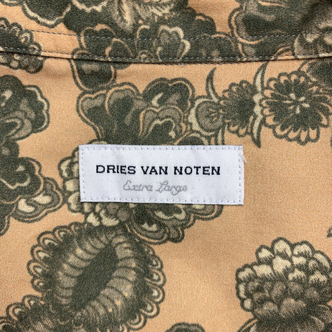 DRIES VAN NOTEN Size XL Gold & Green Floral Cotton Bronze Hem Short Sleeve Shirt