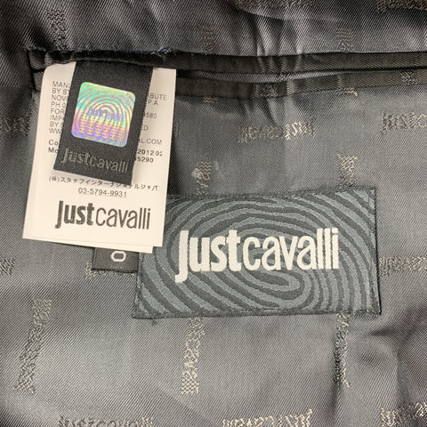 JUST CAVALLI Size 40 Black Textured Polyester Blend Peak Lapel Sport Coat