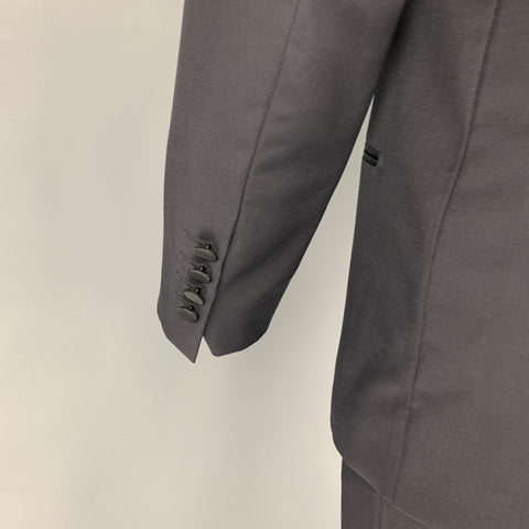 LANVIN Size 40 Regular Navy Black Wool Mohair Shawl Collar Suit